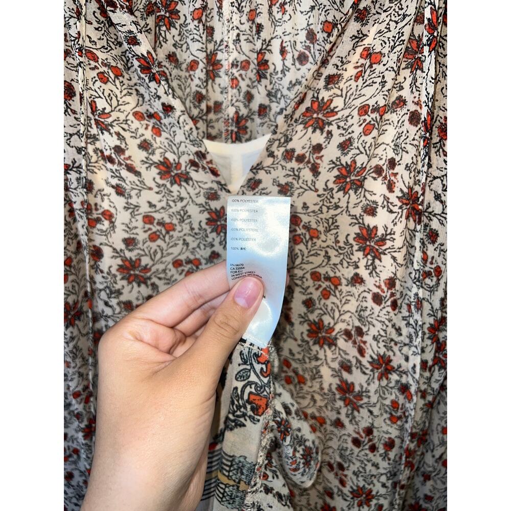 Free People Floral Boho Midi Dress Long Ruffle Hem Prairie Cottagecore Size M - Picture 3 of 7